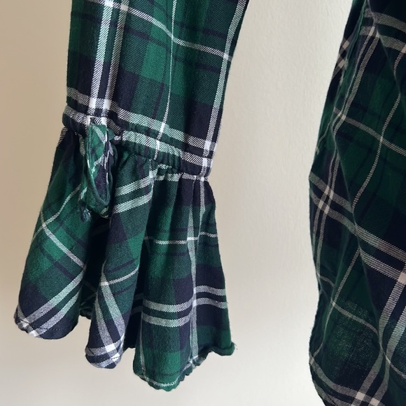 Button down plaid flannel top with bell flare tie sleeves, 100% cotton, Medium - Picture 8 of 16